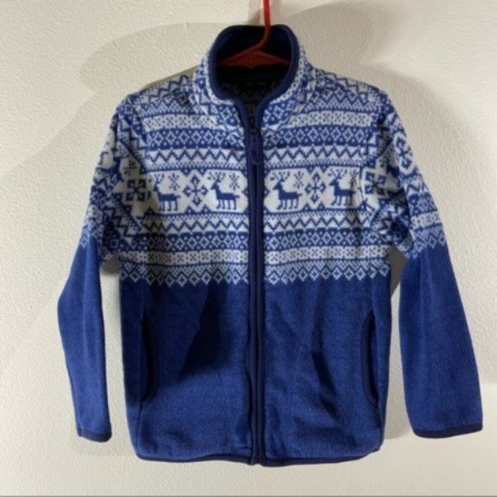 Uniqlo Reindeer Printed Long Sleeve Full Zipped Fleece Jacket. Size 110cm